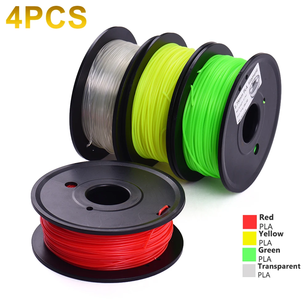 4Pcs 3D Printing PLA Filament 1.75mm No Clogging High Tenacity Filaments Consmables for 3D Printers 200g/ Spool Pack of 4 Colors