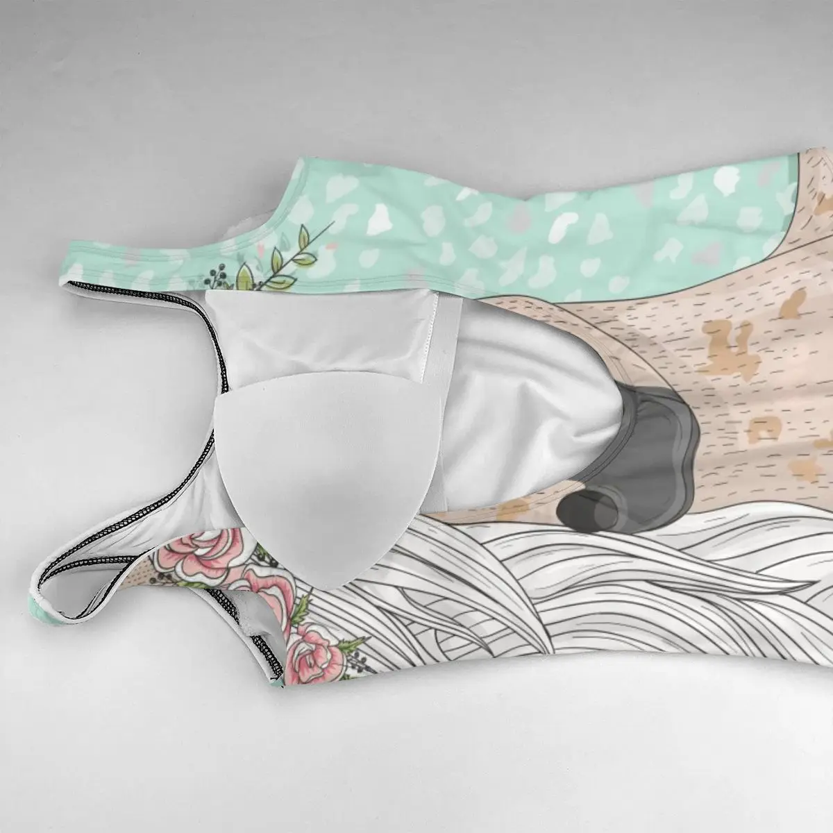 Swim Suit Women Swimwear Bathing Cute Horse With Flowers Fairytale Background |