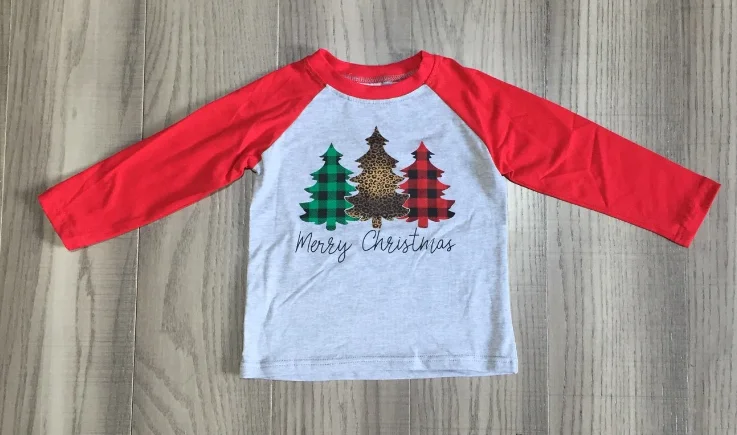 boy tree Рождественская осенне-зимняя детская одежда для маленьких девочек и мальчиков Красный Клетчатый хлопковый топ с рождественской елкой, футболки реглан с длинными рукавами - Цвет: boy tree