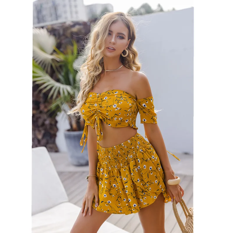

Fashion strapless top shorts suit sexy printing summer new two-piece suit women