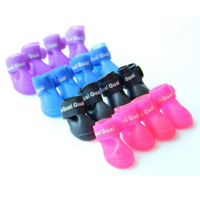 

4pcs/Set Pet Dog Rain Shoes Portable Anti Slip Waterproof Rubber Rain Boots For Small Dogs Cat Four Seasons Pet Paw Protector