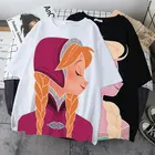 Женская футболка с принтом Диснея, Анны, Эльзы, принцессы, модная футболка в стиле Харадзюку, топ с коротким рукавом, Женская свободная и удобная