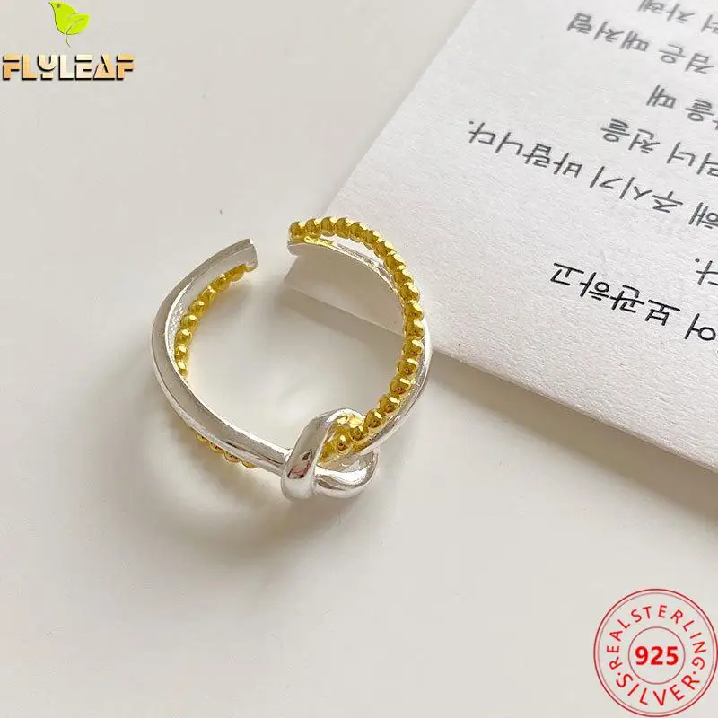 

100% 925 Sterling Silver Rings For Women Knot Color Matching High Quality Fashion Bead Fine Jewelry Femme Open Ring Simple