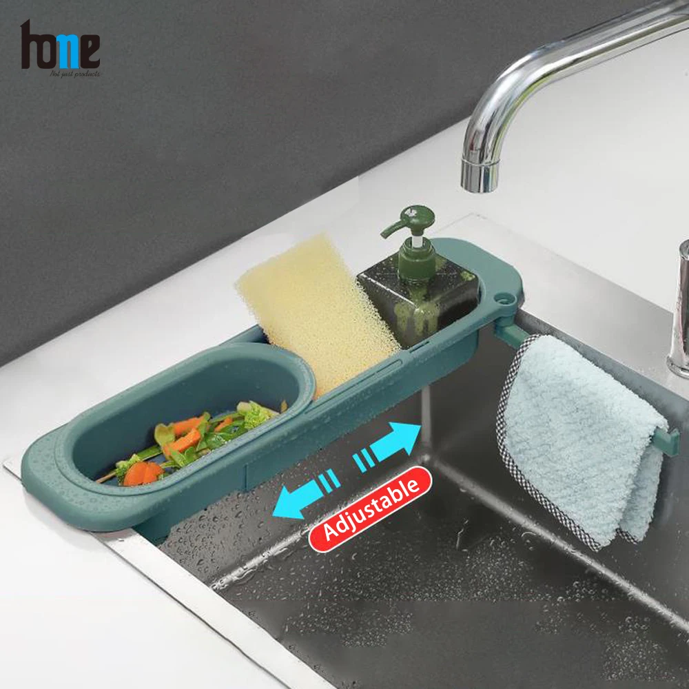 

Kitchen Organizer Rack Sponge Caddy Storage Adjustable Dish Telescopic Sink Holder Expandable Cloth Hanger for Home Accessories