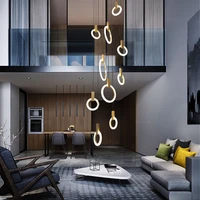 nordic modern led chandelier ceiling wooden lighting acrylic ring fixtures stairs cafe restaurant bedroom kitchen pendant lamps