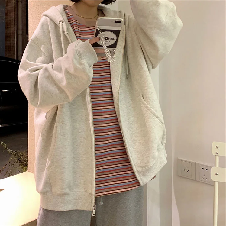 Винтажные толстовки на молнии женская модная Корейская куртка с капюшоном