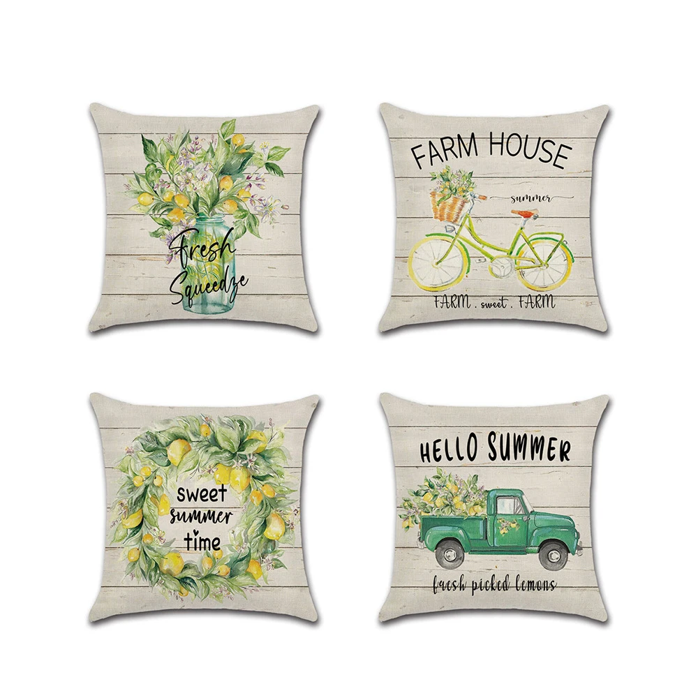 

45x45cm Linen Pillow Decorative Linen Cushion Cover Flower Cartoon Vintage Car Bicycle Pillow Case Square