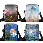 Винтаж рисунок водяной лилии Девушки Сумка через плечо Для женщин покупок сумки на плечо лотоса для девочек и мальчиков с принтом дорожная сумка в подарок