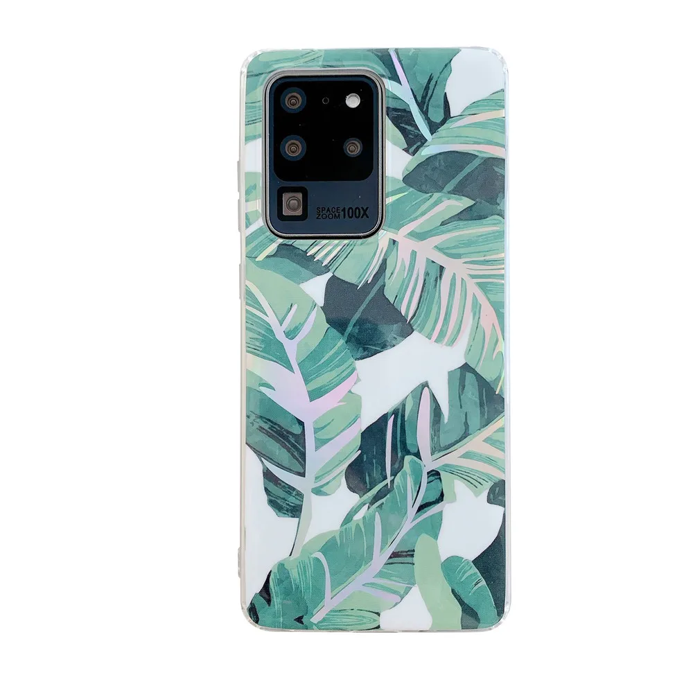 

Retro Laser Banana Leaf Flowers Phone Case For Samsung Galaxy A42 5G Note20 S21Ultra S30Ultra S20 A50 Soft Full Body Back Shell