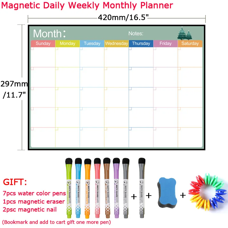 Dry Erase Magnetic Weekly&Monthly Planner Calendar Whiteboard Message Drawing Fridge Memo Magnet Bulletin White Board for Kids