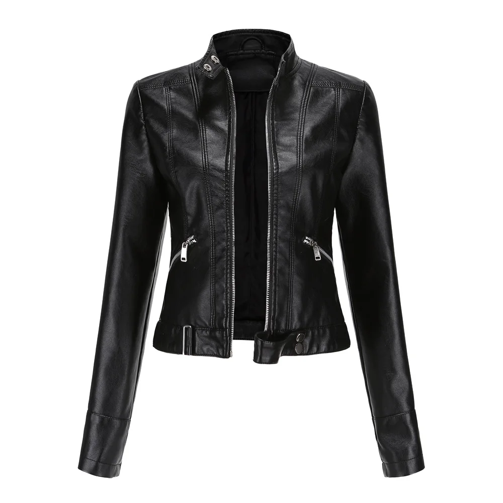 2021 New Leather Jacket Women's Short Small Jacket Spring Autumn Stand-up Collar Women's Thin Leather Jacket Faux Leather Jacket