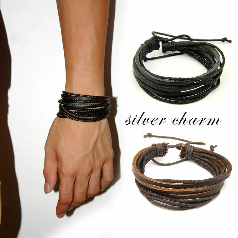 

Womens Mens Surfer Bracelet Wrap Wristband Leather Bracelet Leather Bracelet Adjustable Jewelry