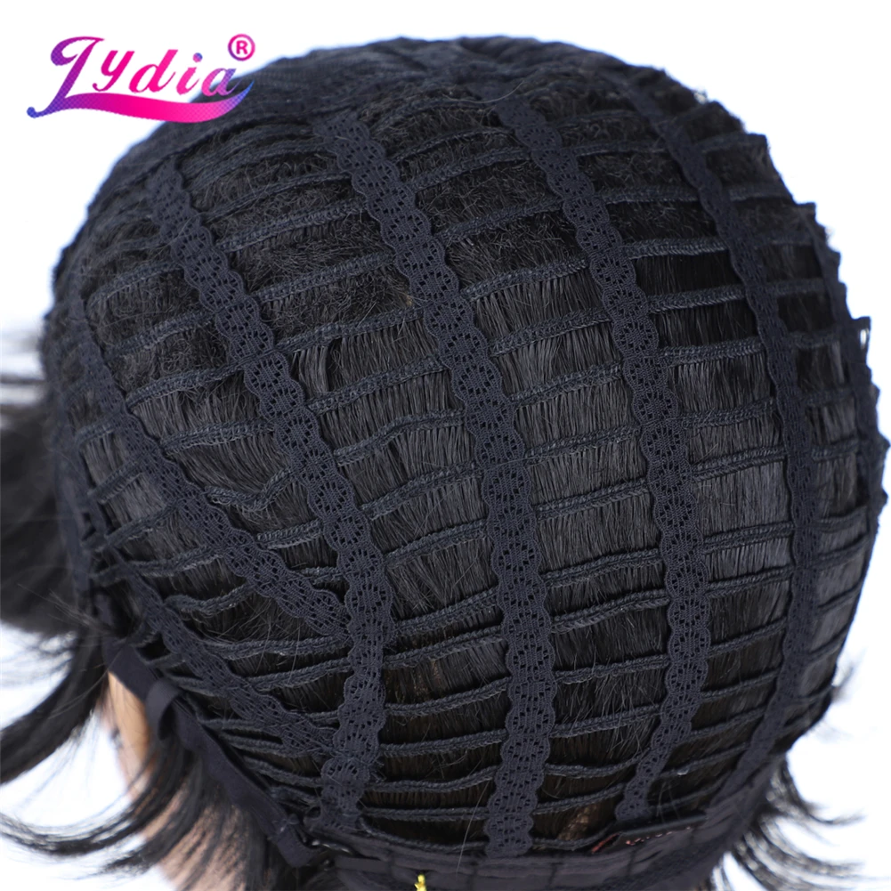 

Lydia Short Synthetic Wigs For Black Women 100% Kanekalon Natural Black Bob Wig 6 Inch Heat Resistant With Free Side Bang