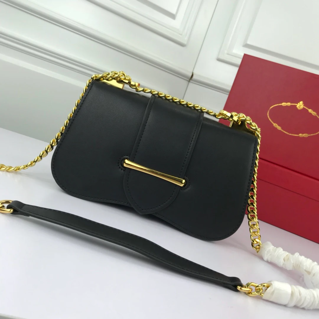 

Hot Sale Solid Casual Small Baguette Crossbody Bags For Women Cowhide Leather Shoulder Chains Bag