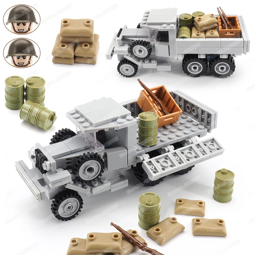 Bloques de construcci&oacute;n de camiones GAZ militares para ni&ntilde;os, figuras de la Segunda Guerra Mundial, transportador del ej&eacute;rcito sovi&eacute;tico, modelo del ej&eacute;rcito, regalos educativos-0