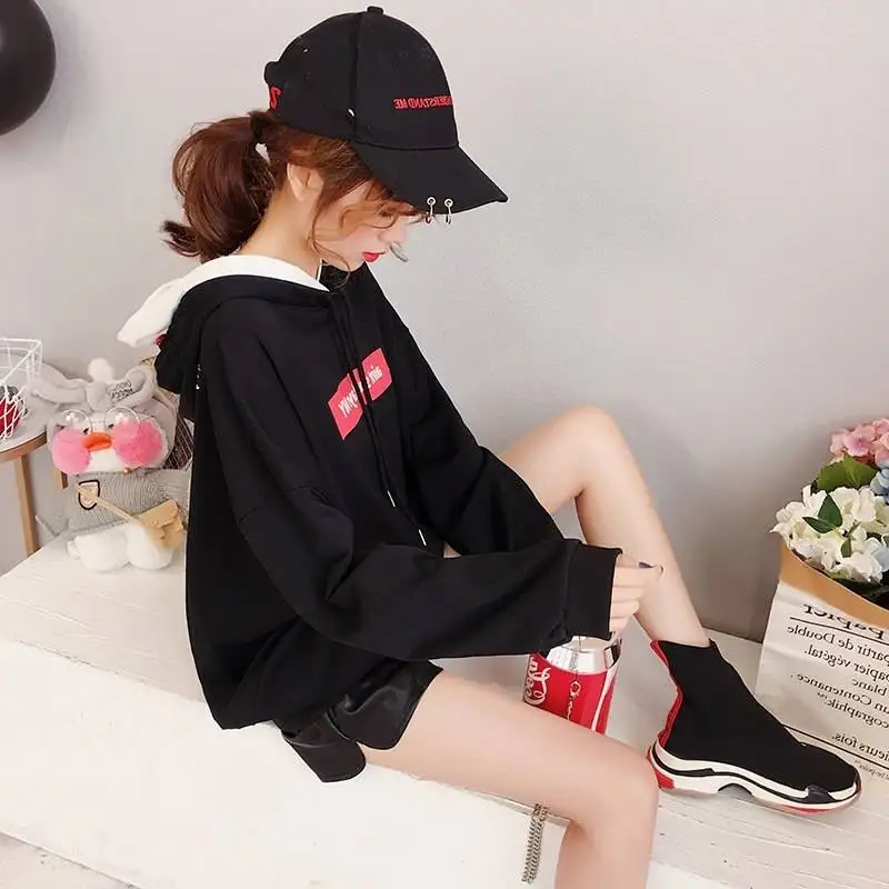 

Letter Hoodies Women Printed Fashion Pullovers 2019 Krean Style Oversized Sweatshirts Femme Loose Casual Streetwear Hoody Female