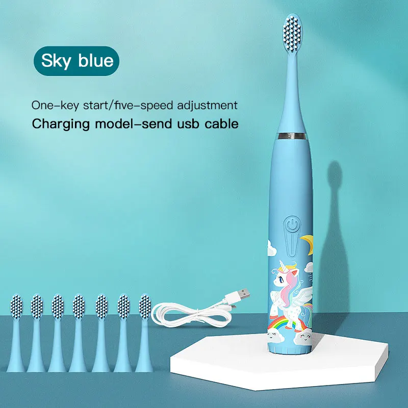 USB Children's Sonic Electric Toothbrush Cute Cartoon Teeth Whitening Toothbrush Kids With original Soft Bristle brush head