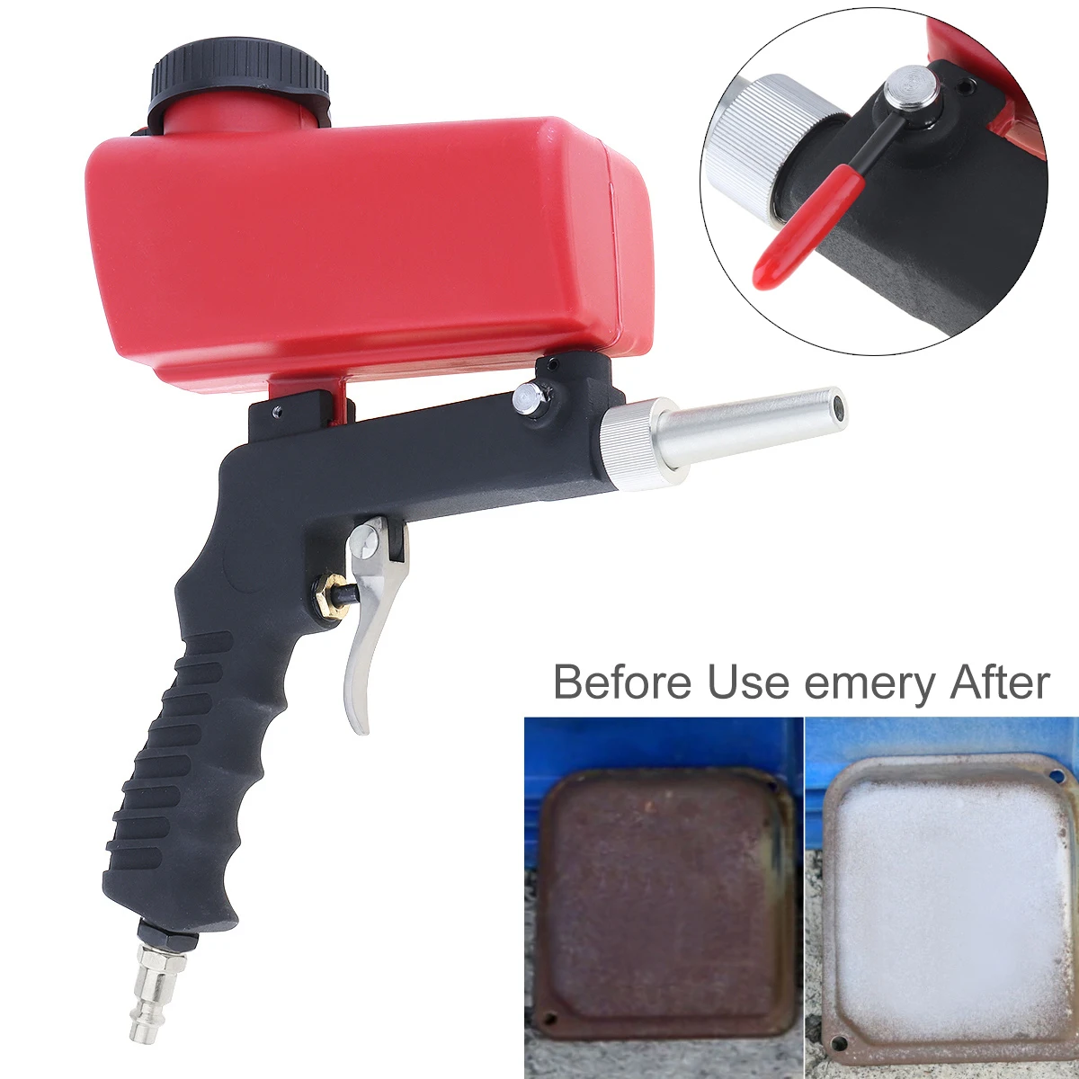 

Portable Hand Held Pneumatic Sand Blasting Gun Sandblasting Upper Pot with Flow Adjustment Switch and 1/4" Air Inlet