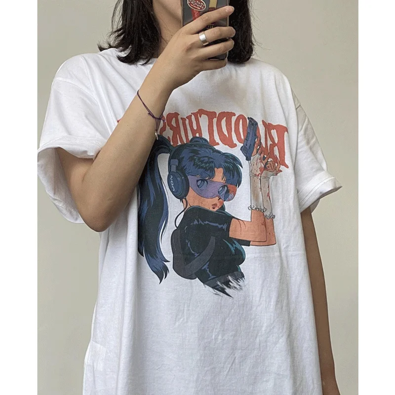 

Women's Cotton Short-Sleeved T-shirt Ins Popular Net Red Summer Korean Style Loose Harajuku Style Top Clothes Half-Sleeved
