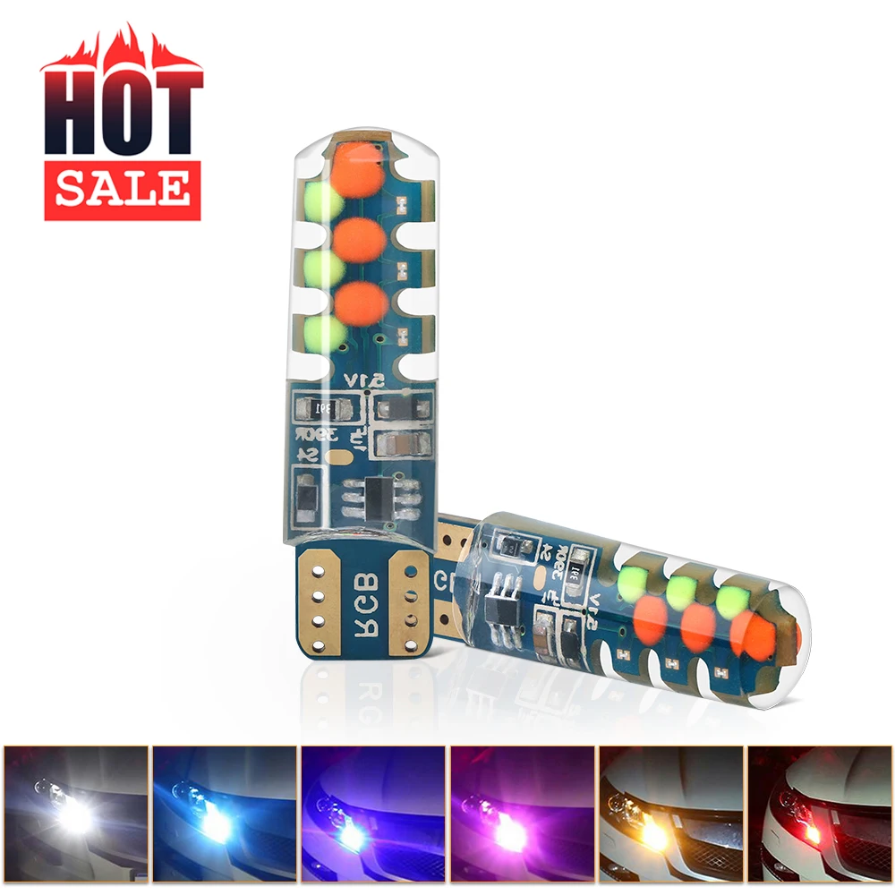 2 шт. Автомобильные светодиодные лампы T10 194 168 W5W COB 18SMD RGB|Сигнальная лампа| |