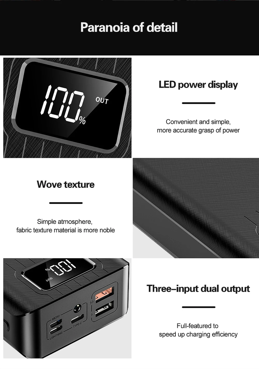 Power Bank 30000 мАч TypeC Micro USB QC Быстрая Зарядка power bank светодиодный дисплей портативное Внешнее зарядное устройство для redmi xiaomi