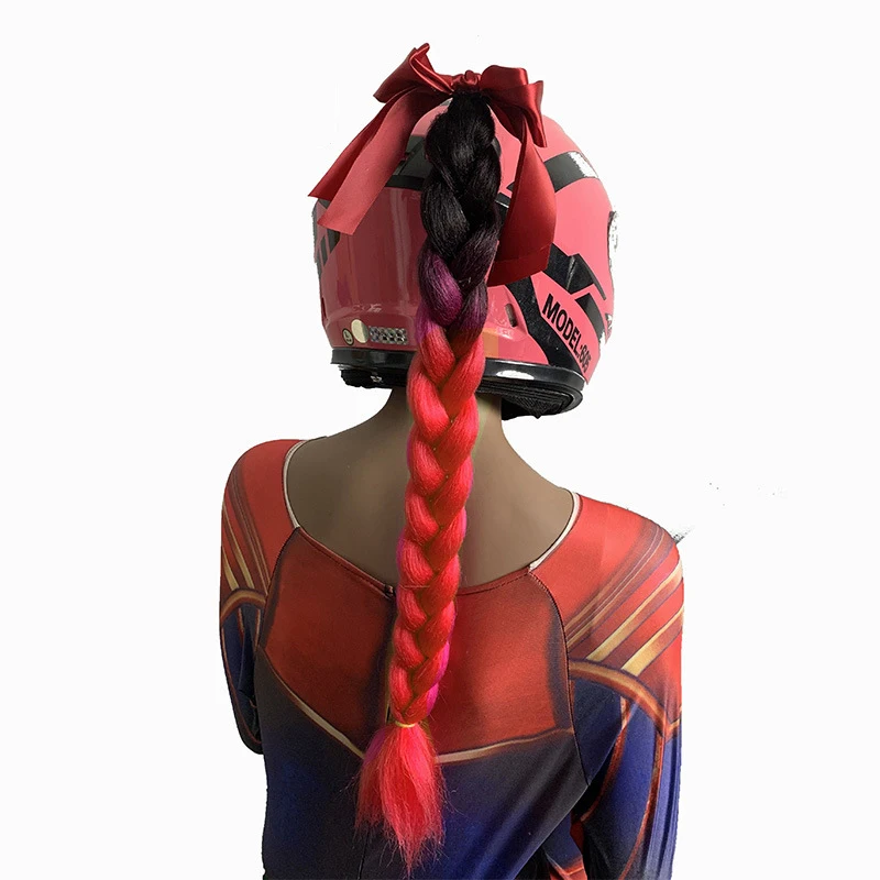 

TiOODRE косички для мотоциклетного шлема женские косички парик для мотоциклетных шлемов 17 цветов твист двойной косичка хвост с бантом на присо...