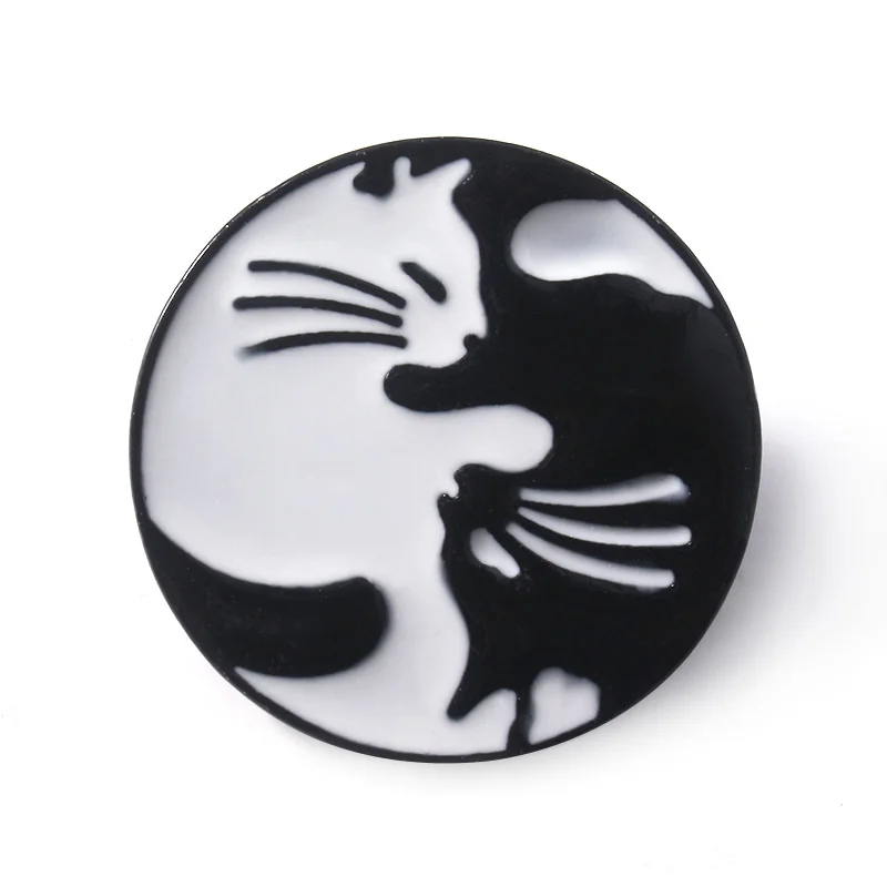 Эмалированная брошь в виде кошек Tai Chi черно белая обнимающая кошка мультяшная
