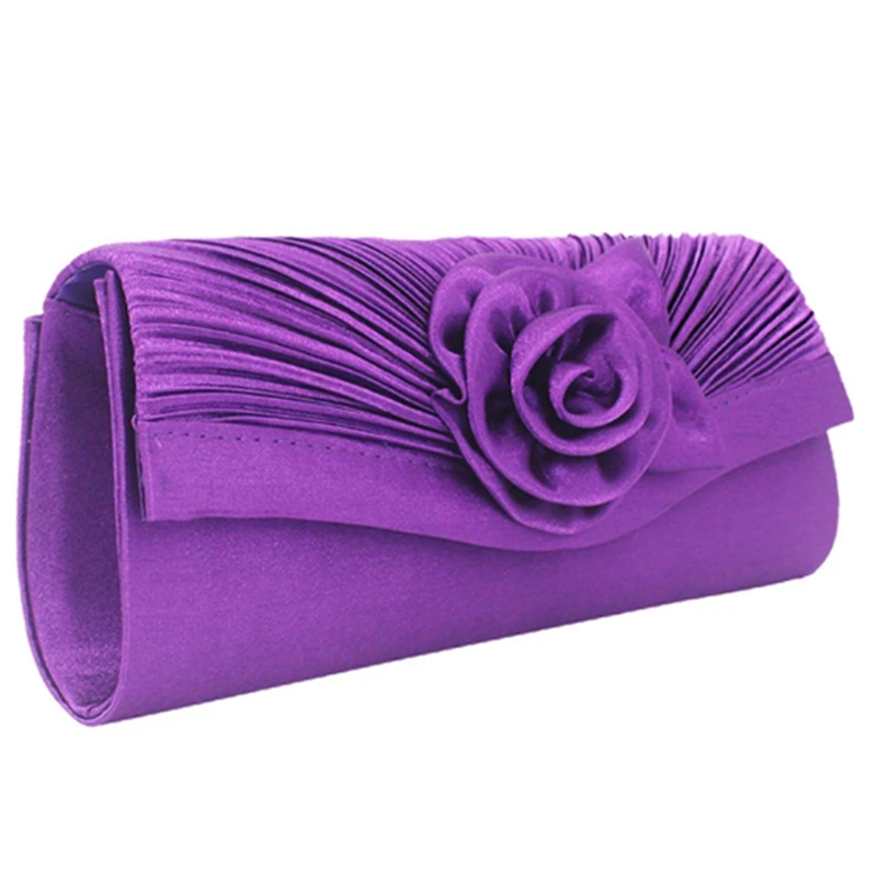 

Women's Satin Pleated Flower Front Evening Bag Clutch Handbag