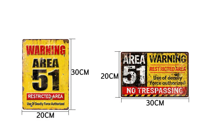 Carteles De Metal Винтаж Area 51 Предупреждение Бар Декор Винтаж металлический знак Wall Art Для для гаража паба кафе стены Стикеры 20*30 см