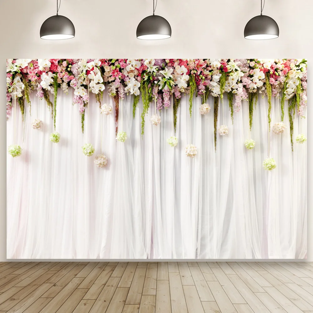 Виниловый фон для студийной фотосъемки, Виниловый фон с изображением стены цветов, свадьбы, юбилея, занавески