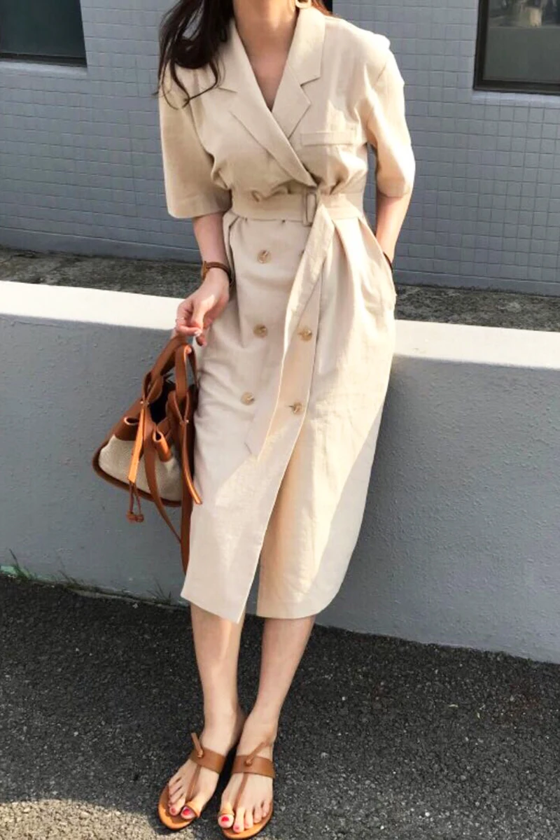 

YAMDI short sleeve summer a-line elegant korean party dresses 2020 new vintage woman midi dress women single-breasted vestidos