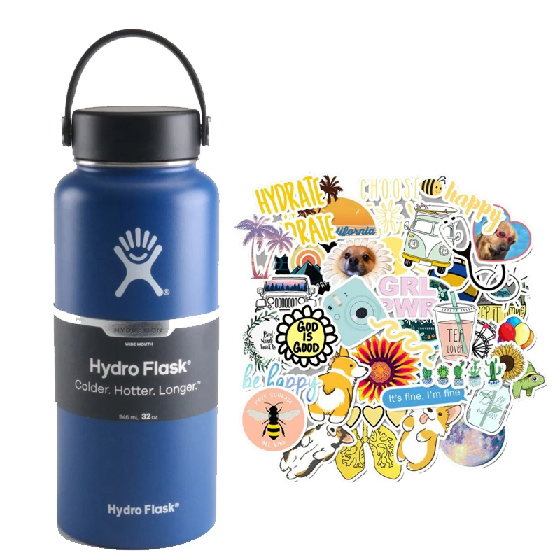 Бутылка для воды hydro flask с наклейками нержавеющая сталь занятий спортом на