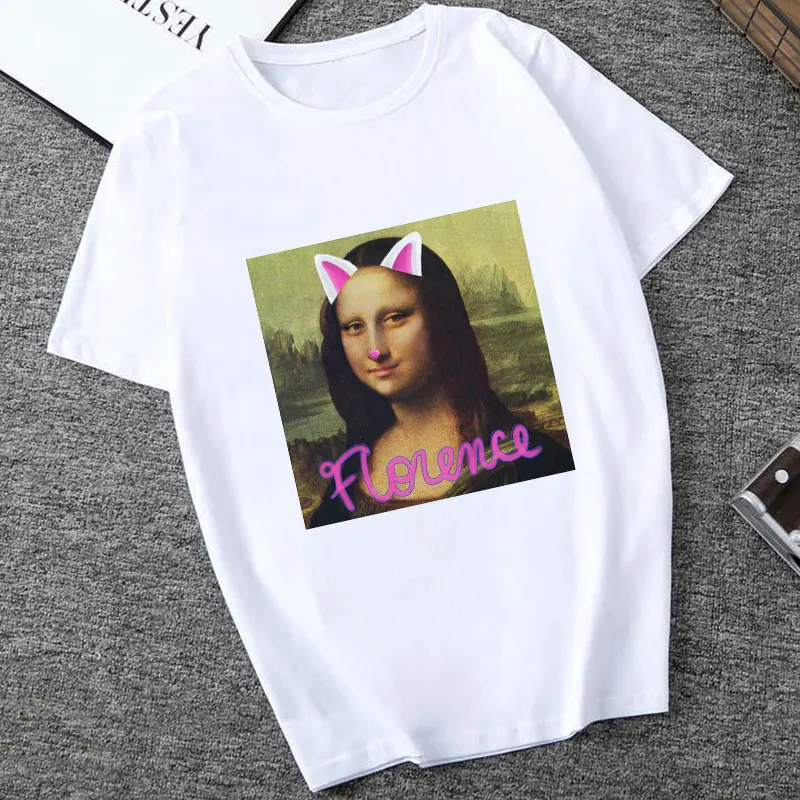 Mona Lisa Spoof персональные футболки женские модные футболки Harajuku летние с коротким рукавом и круглым вырезом белые Топы Рубашки Camiseta Femina