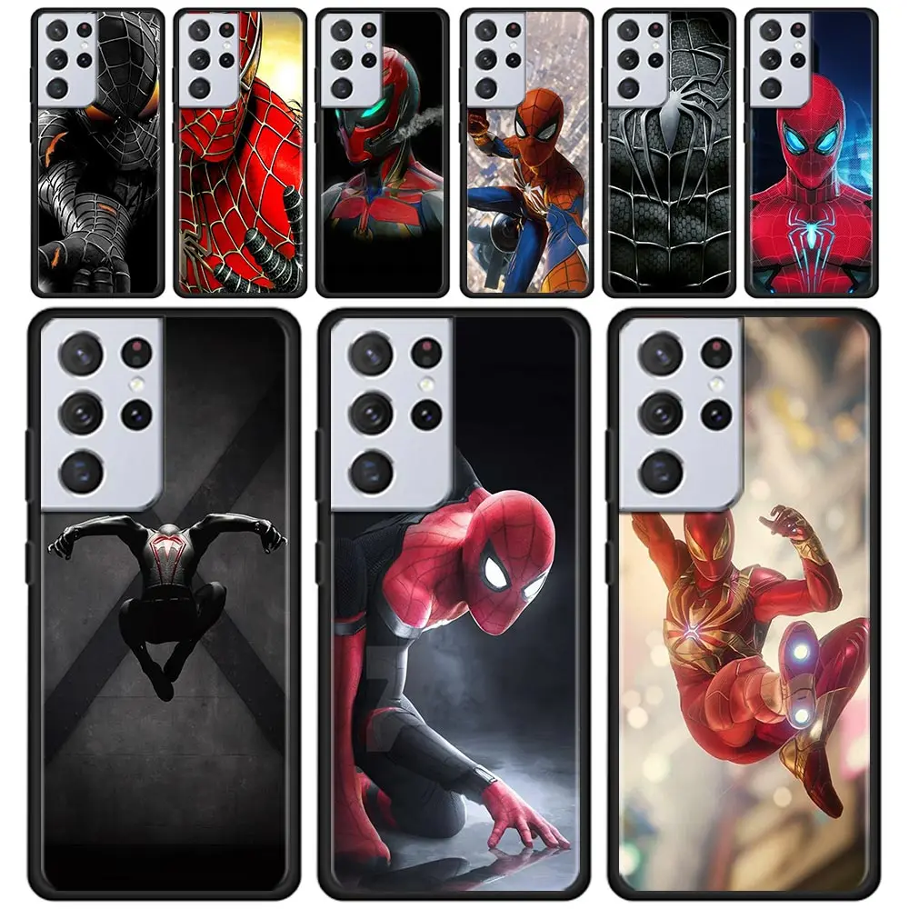 

Marvel Comics Spider Man Black Phone Case For Samsung Galaxy S21 S20 FE Ultra S10 Lite S9 S8 Plus S7 Edge Silicone Cover Coque