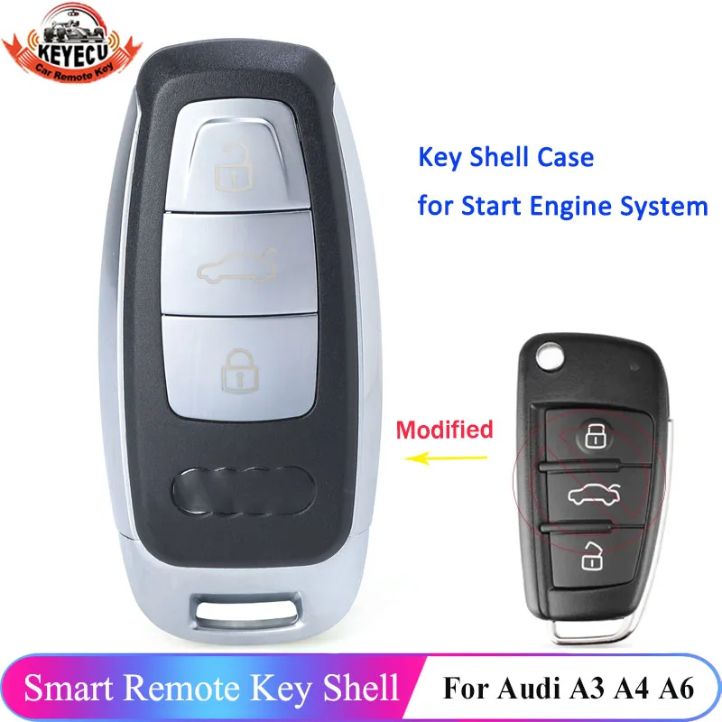 

KEYECU for Audi A3 A4 A6 A8 Q2 Q3 Q5 Q7 R3 RS3 RS5 TT Upgraded Modified Keyless Remote Key Shell Case for Start Engine System