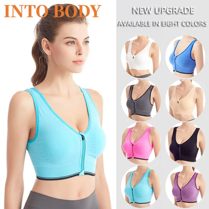 

Спортивный бюстгальтер на молнии спереди, противоударное нижнее белье без ободка, дышащее нижнее белье для бега, йоги, улицы, фитнеса, трени...