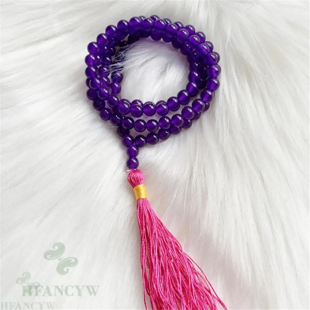 

6 мм Фиолетовый Нефритовый драгоценный камень 108 бусин кисточкой mala ожерелье браслет элегантный духовность Исцеление манжеты рейки