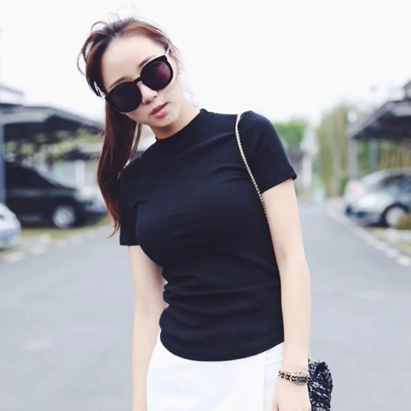 

MRMT 2021 Brand New Women's T Shirt Semi-high Collar Short Sleeves T-shirt for Female Solid Color Slim Tops Tshirt