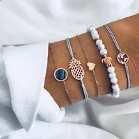 european and american hot sale style five piece bracelet set with natural stonepineapple heart turtle fashion bohemian for women