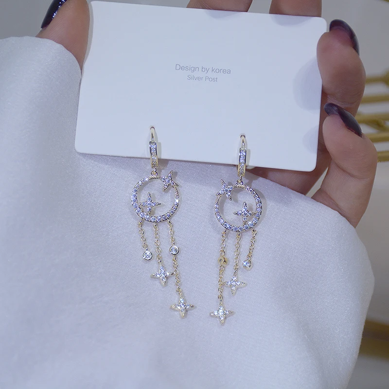 

14k Plated Gold Long Tassel Design Fantasy Women Earring AAA CZ Luxury Drop Earring Wedding Engagement Bridal Jewelry Pendant