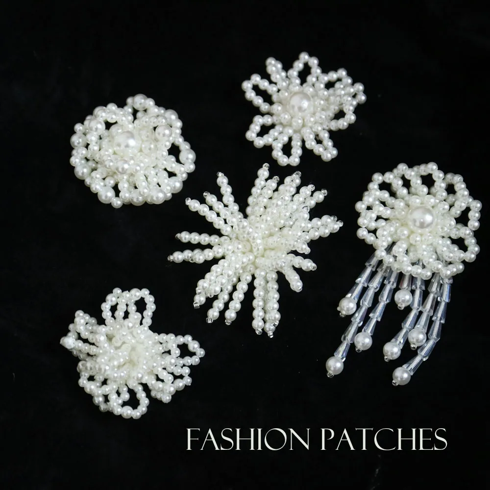 

1pc round tassel pearl beaded Patches for Clothing sew on rhinestone sequins parches Appliques Decoration