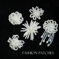 1pc round tassel pearl beaded patches for clothing sew on rhinestone sequins parches appliques decoration