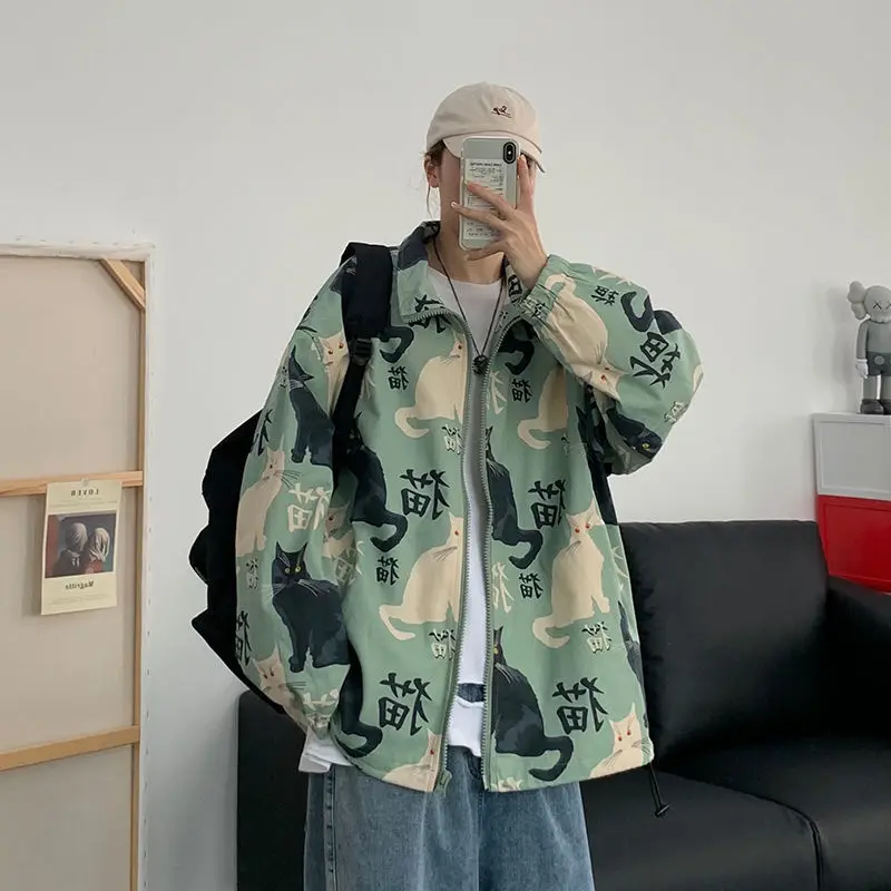 Толстовка с капюшоном и принтом кошки в уличном стиле мужской кардиган