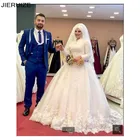 Кружевные мусульманские свадебные платья JIERUIZE, свадебные платья с высоким воротником и длинными рукавами, свадебные платья, свадебное платье