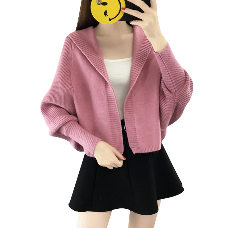 

2019 autumn New Casual Knitted Cardigans Women fashion Hooded Loose Long Sleeve Short Sweater Women