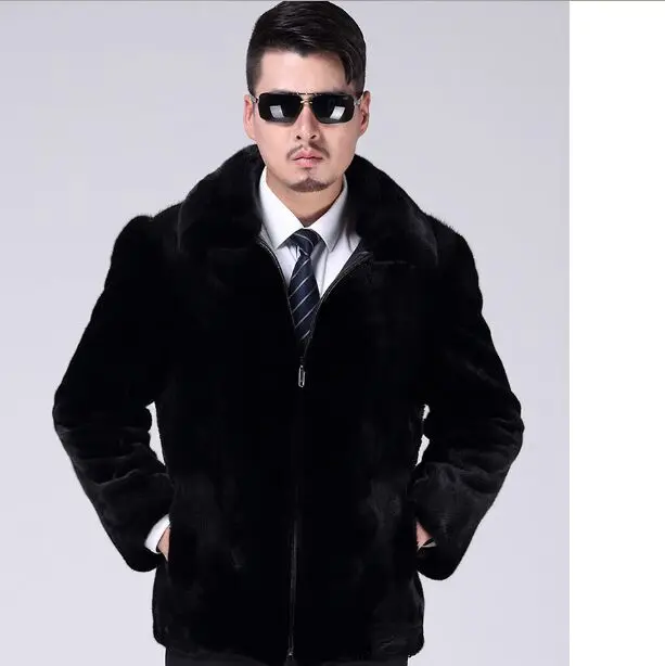 Мужская шуба из искусственного меха Harajuku короткая черная норки с отложным