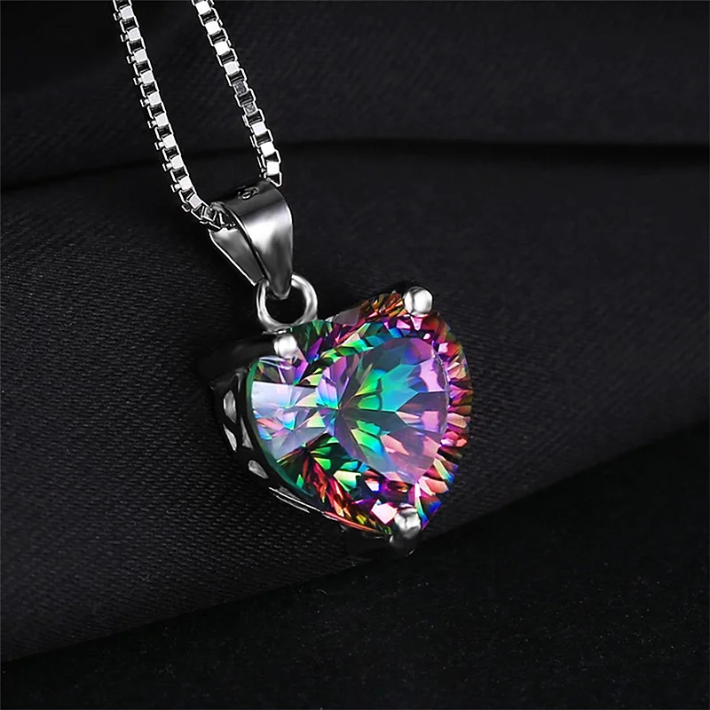 

Sparkling Color Crystal Heart Pendant Necklace For Women Jewelry Fashion Lady Silver Plated Chain Necklace Female Choker Bijou