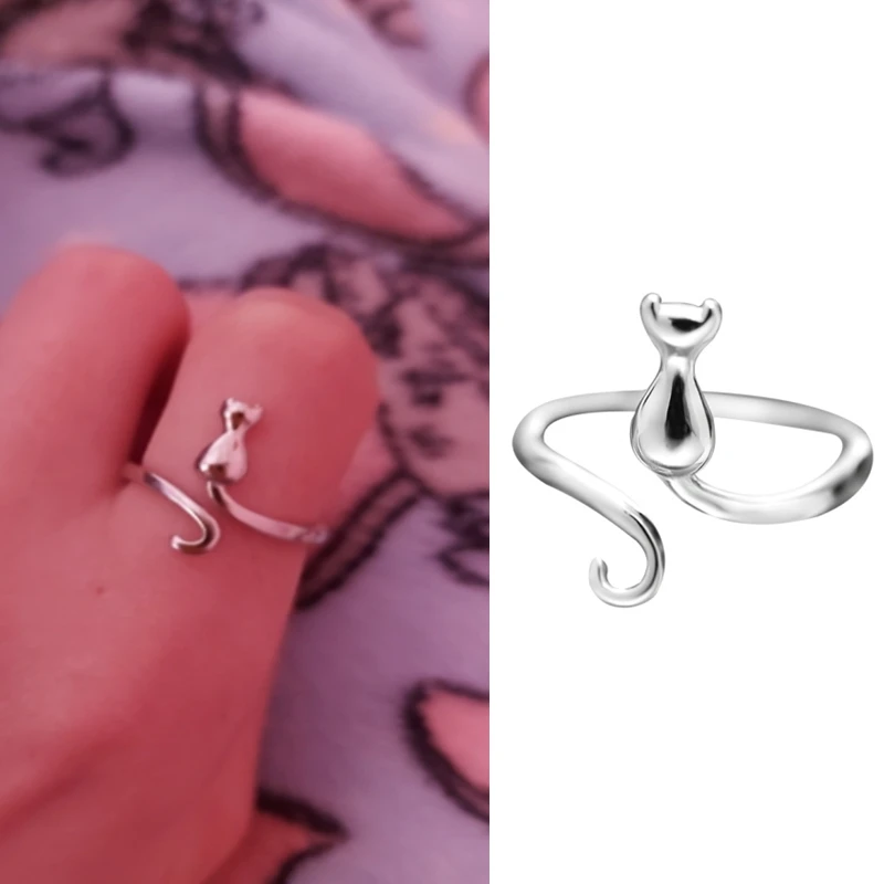 

Винтажные серебряные кольца в виде кота, ювелирные изделия для женщин, свадебные винтажные кольца с изменяемым размером, 2021, рождественские...