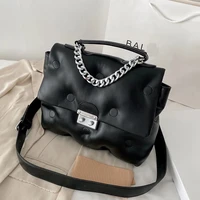 space pu leather womens handbag chain rivet crossbody bags for women 2021 simple fluffy leather totes shoulder messenger bag
