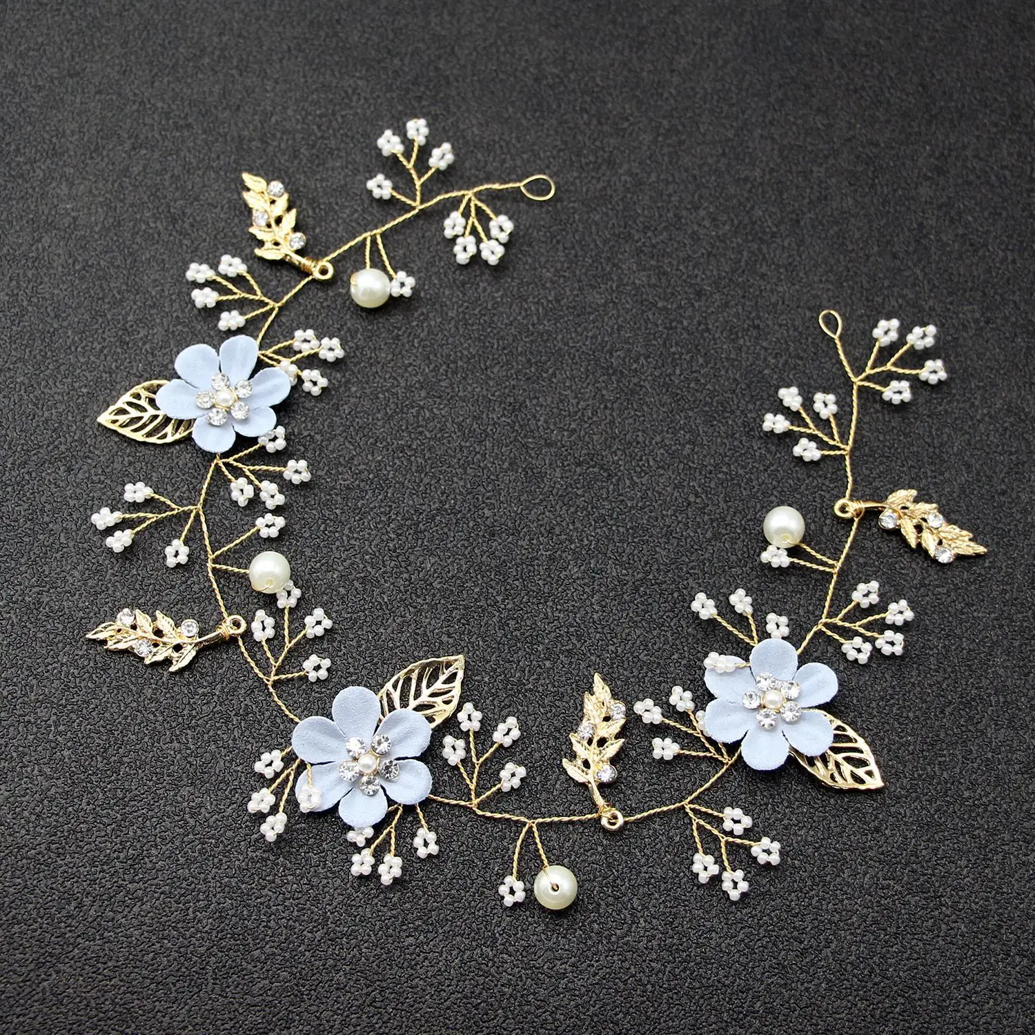 

Flower Pearl Headband Blue and White Pink Headdress Bridal Wedding girl birthday Hair Accessories Head Decoration